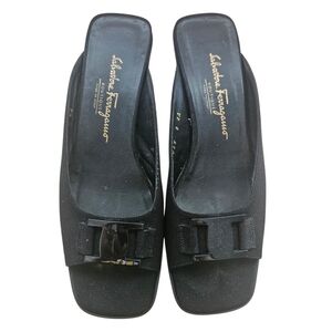 Salvatore Ferragamo Womens Black Square Toe Sandals Size 8 4A Made In Italy